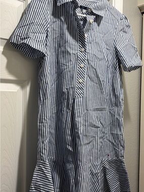 Tommy Hilfiger Navy and White Striped Button-Up Shirt